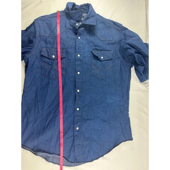 Vintage Wrangler Shirt Mens 16 1/2 33 Denim Pearl Snap Denim Jean Western Rodeo - Picture 7 of 8